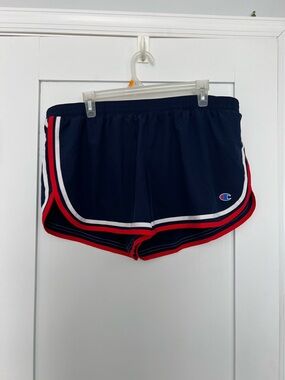 Champion Women’s Navy Shorts with Red & White Logo Accent